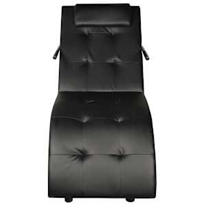 vidaXL Chaise longue avec oreiller noir similicuir