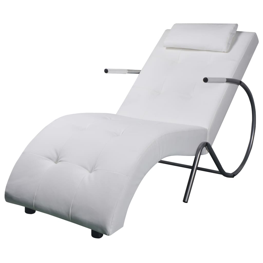 

vidaXL Chaise Longue with Pillow White Faux Leather