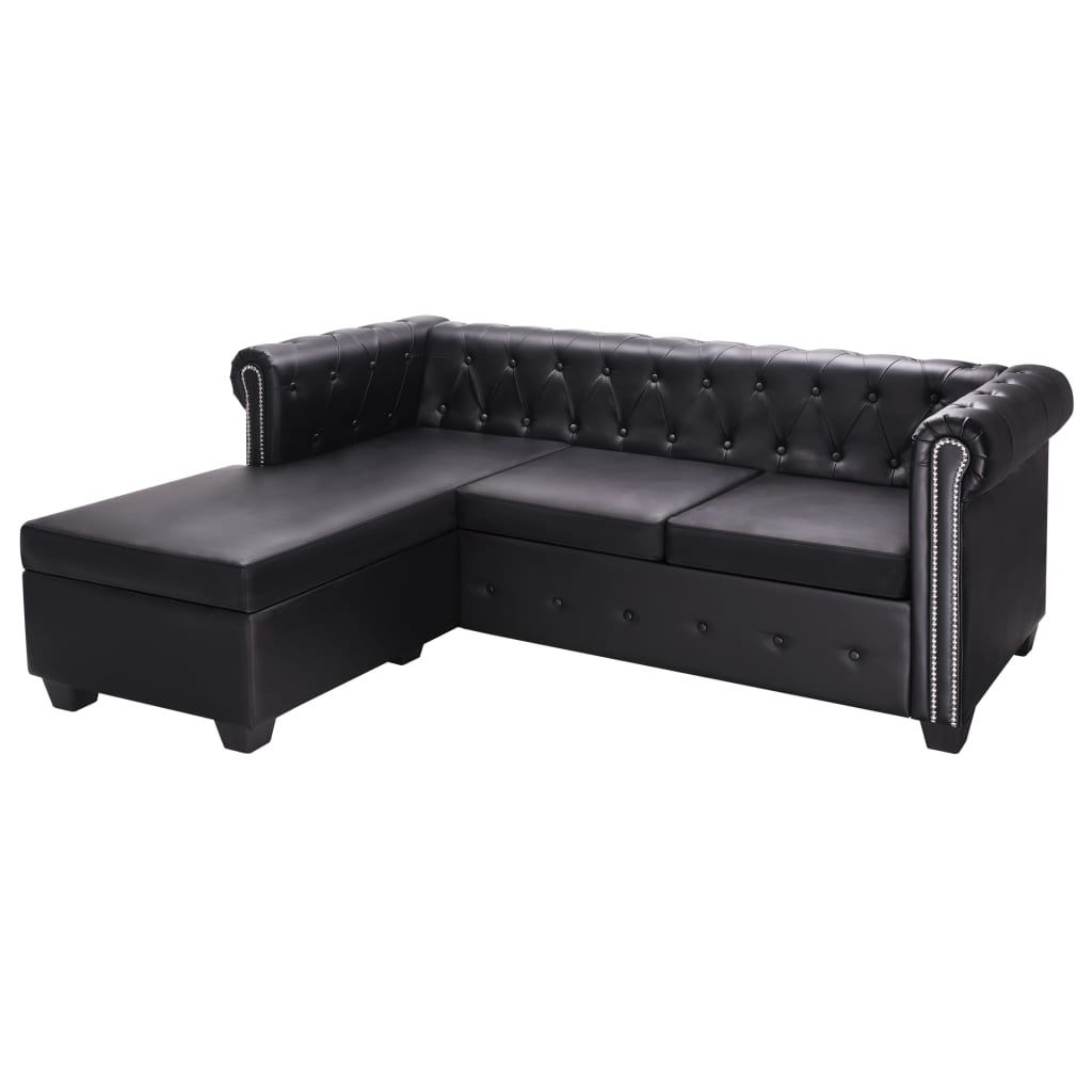 Image of vidaXL L-shaped Chesterfield Sofa Artificial Leather Black