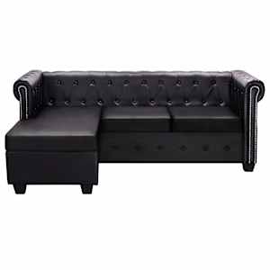 vidaXL Canap&eacute; Chesterfield en forme de L similicuir noir