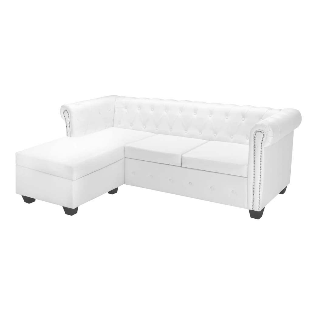 Image of vidaXL L-shaped Chesterfield Sofa Artificial Leather White