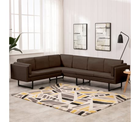 Vidaxl Corner Sofa L Shaped Brown Fabric Steel Home Chaise Longue Vidaxl Corner Sofa L Shaped Brown