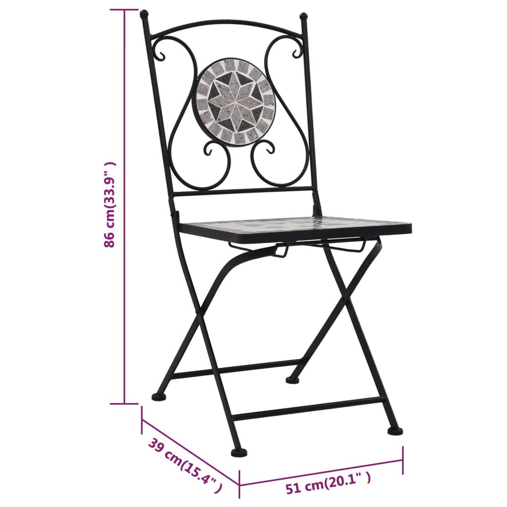 3dílný mozaikový bistro set keramický šedý - obrázek 14