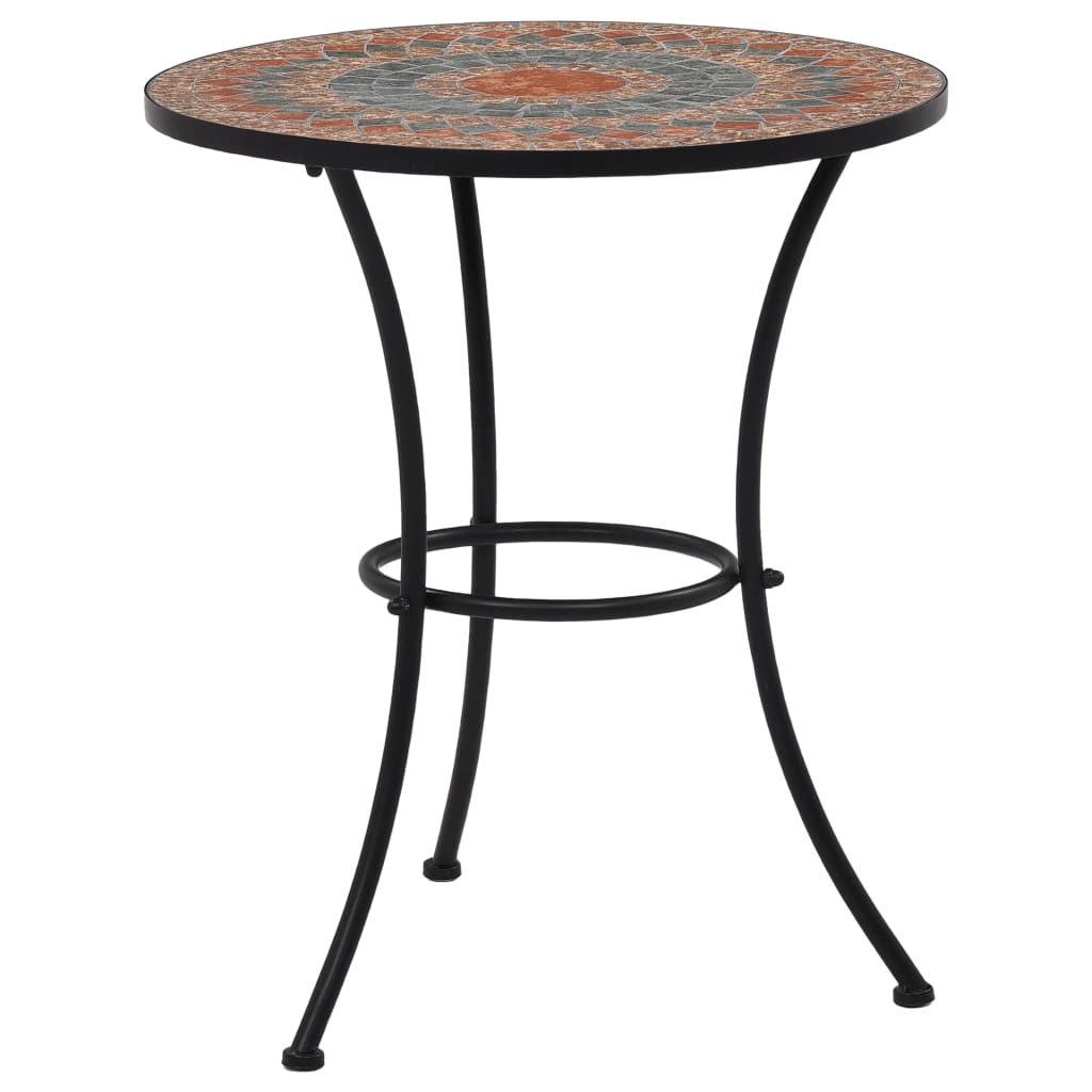 Zestaw mebli ogrodowych mozaikowy - 1 stół + 2 krzesła, terakota/szary/pomarańczowy
