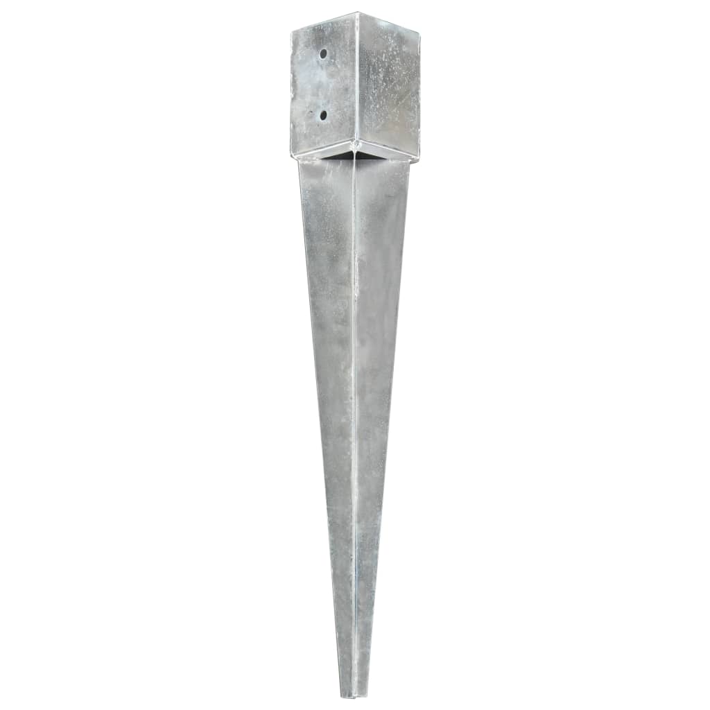 vidaXL Ground Spikes 2 pcs Silver 10x10x76 cm Galvanised Steel