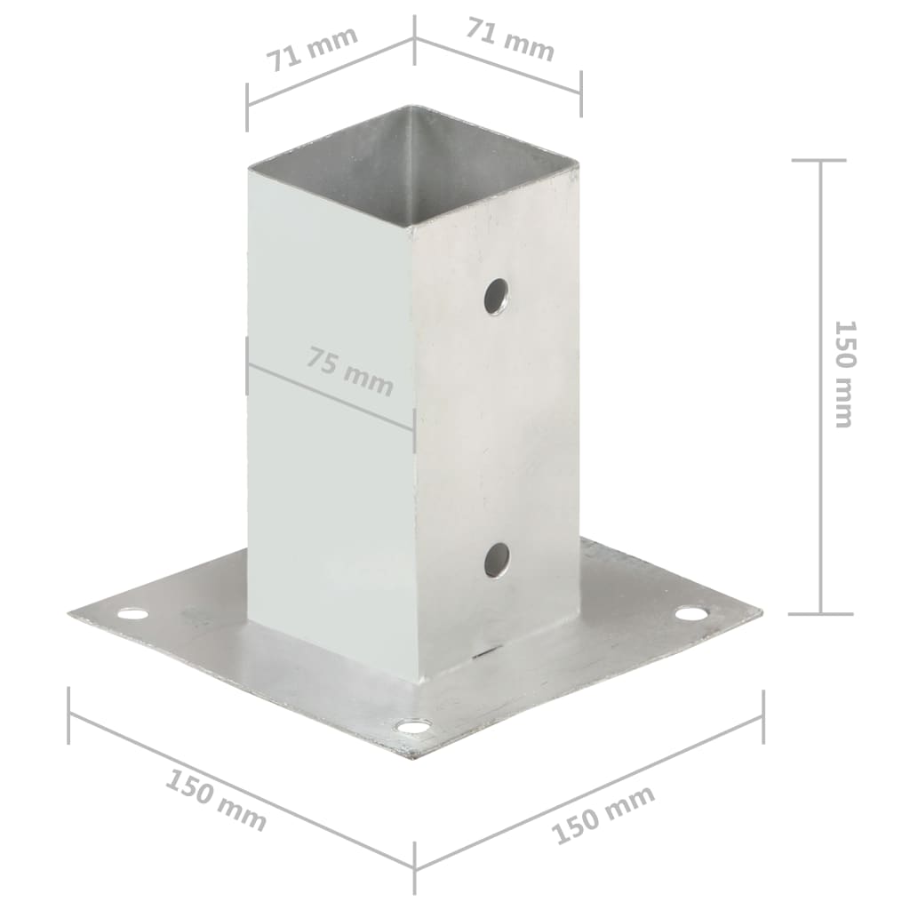 Suporți stâlp, 4 buc., metal galvanizat, 71 mm