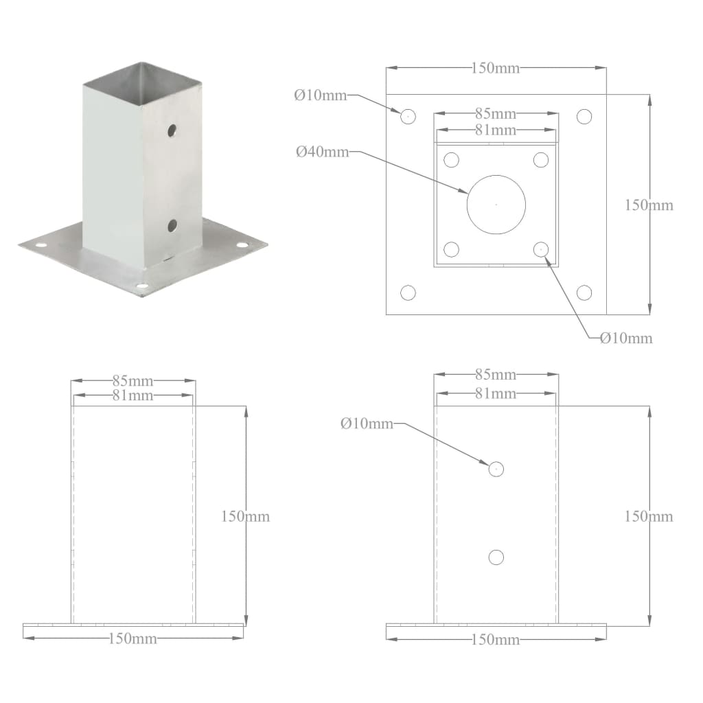 4 db horganyzott fém oszloprögzítő 81 mm 