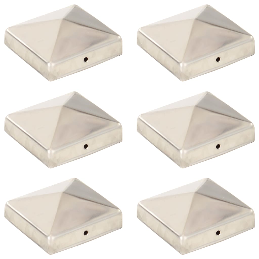 vidaXL Krytky na plotové sloupky ve tvaru stříšky 6 ks nerez 81x81 mm