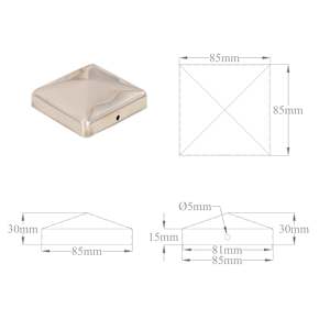 Krytky na plotové sloupky ve tvaru stříšky 6 ks nerez 81x81 mm - obrázek 9