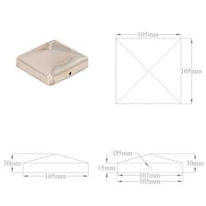 Krytky na plotové sloupky ve tvaru stříšky 6 ks nerez 101x101mm - obrázek 9