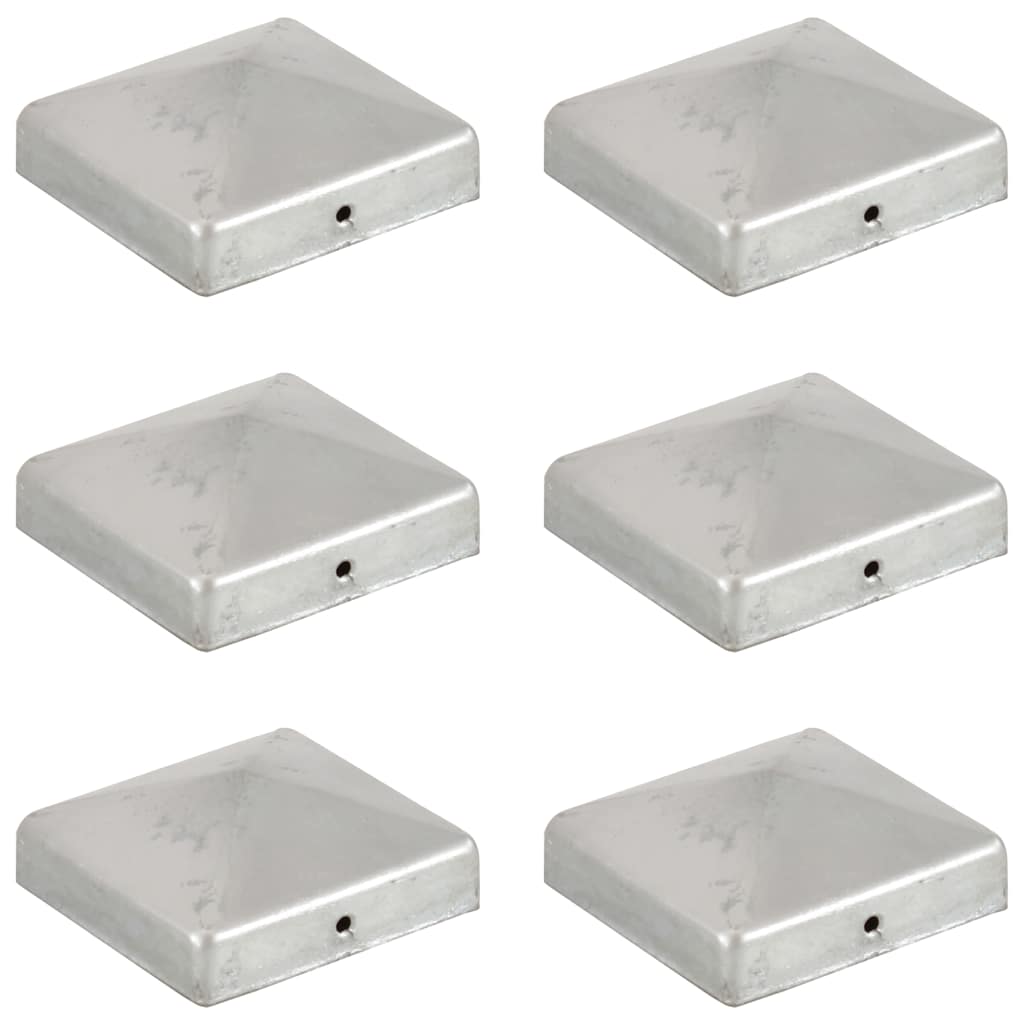 vidaXL Krytky na plotové sloupky stříška 6 ks pozinkovaný kov 81x81 mm