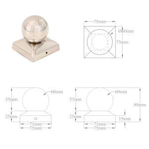 Krytky na plotové sloupky 6 ks s koulí nerezová ocel 71 x 71 mm - obrázek 9