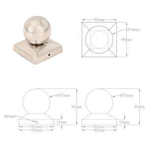 Krytky na plotové sloupky 6 ks s koulí nerezová ocel 91 x 91 mm - obrázek 9