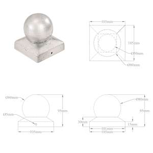 Krytky na plotové sloupky 6ks s koulí pozinkovaný kov 101x101mm - obrázek 9