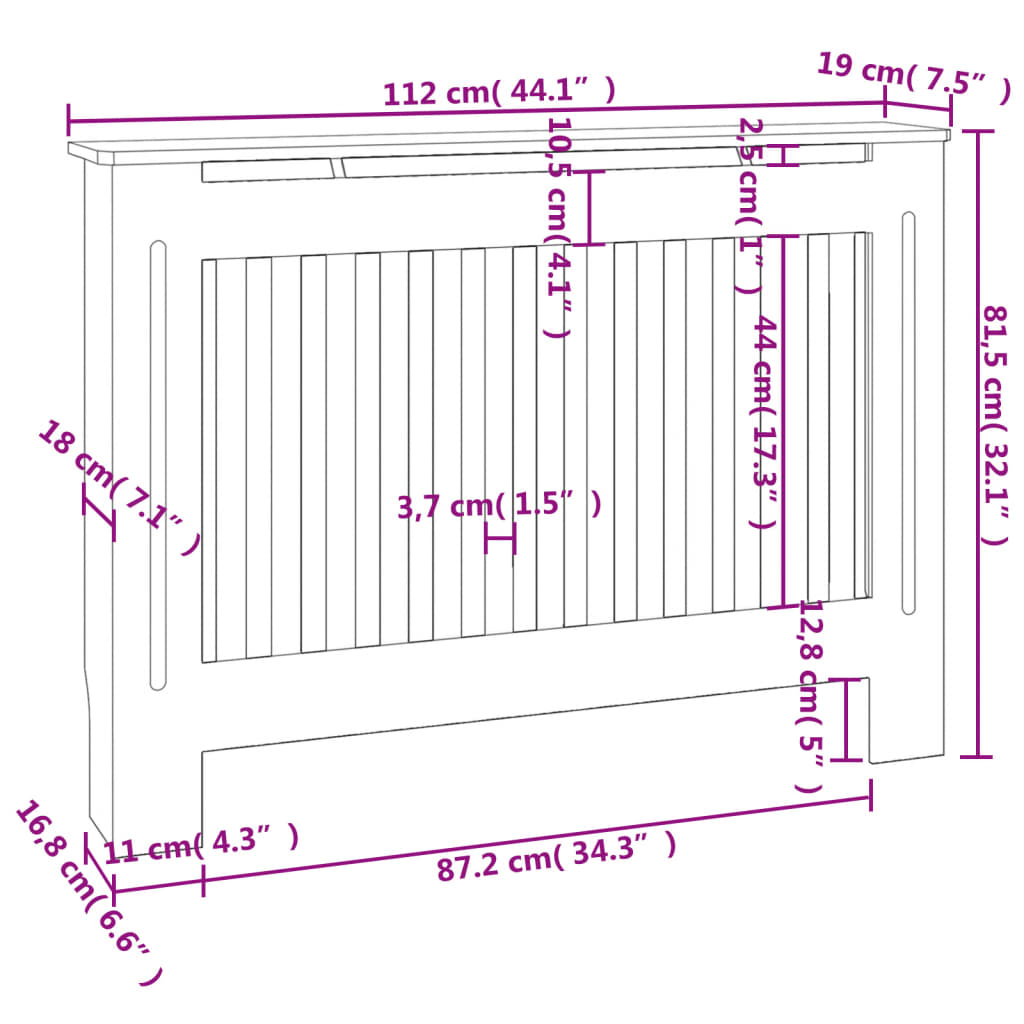Antracitszürke MDF radiátorburkolat 112 x 19 x 81,5 cm 
