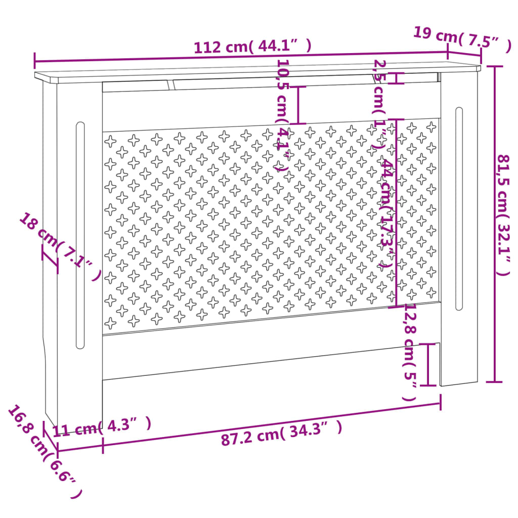 Radiatorombouw 112x19x81,5 cm MDF zwart