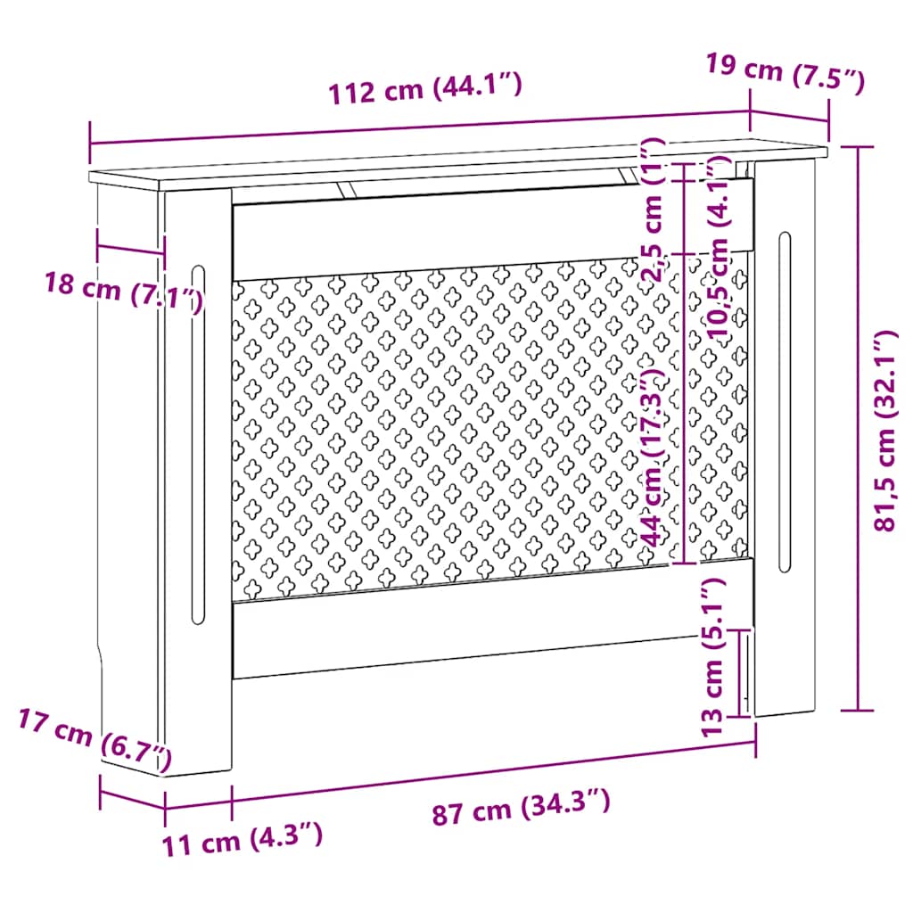 Pokrov za radiator 112x19x81,5 cm MDF - slika 9