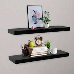 Viseče stenske police 2 kosa črne 80x20x3,8 cm