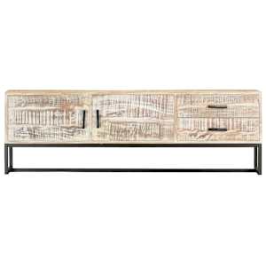 TV stolek bílý 140 x 30 x 45 cm masivní akáciové dřevo - obrázek 3