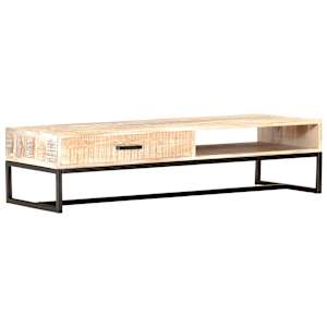 Konferenční stolek bílý 117 x 50 x 30 cm masivní akáciové dřevo - obrázek 8