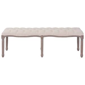 vidaXL Panca in Tessuto e Legno Massello 150x39,8x48 cm Bianco Crema
