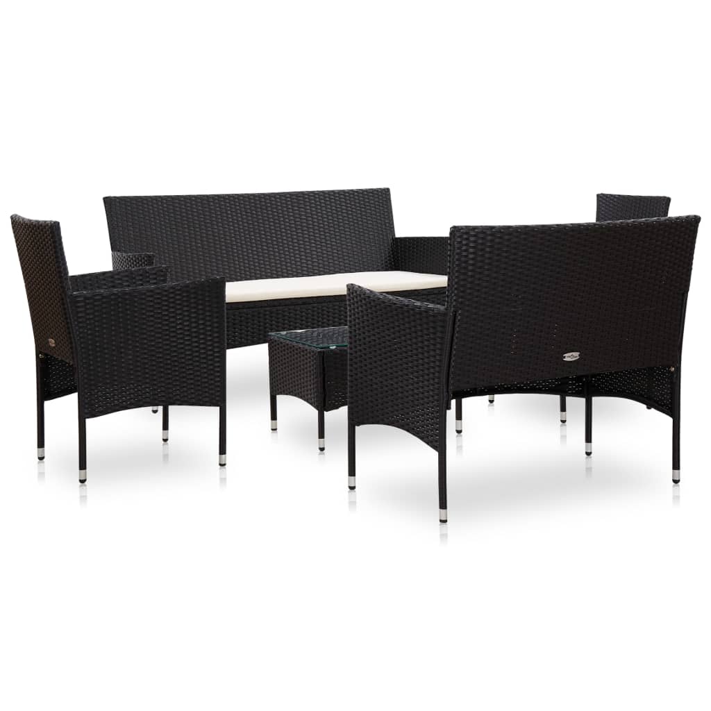 vidaXL 5-delige Loungeset met kussens poly rattan zwart afbeelding