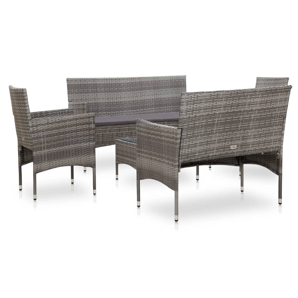 vidaXL 5-delige Loungeset met kussens poly rattan grijs afbeelding