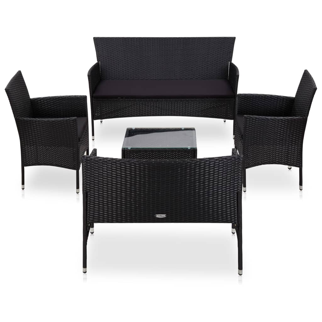 Photos - Garden Furniture VidaXL 5 Piece Patio Lounge Set With Cushions Poly Rattan Black 