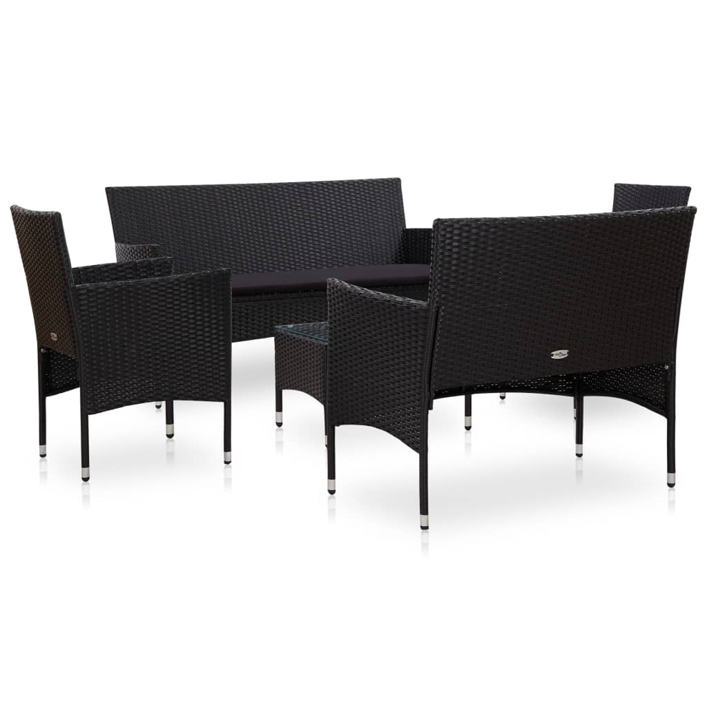 Thumbnail - vidaXL 5-tlg. Garten-Lounge-Set mit Auflagen Poly Rattan Schwarz