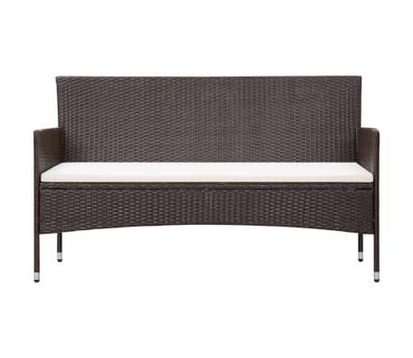 vidaXL 3-Seater Patio Sofa with Cushions Brown Poly Rattan