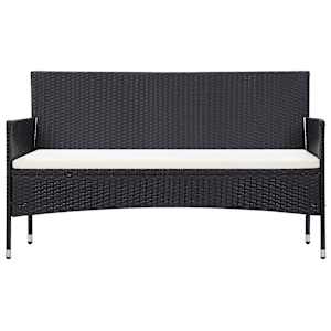 vidaXL 3-Seater Patio Sofa with Cushions Black Poly Rattan