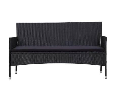 vidaXL 3-Seater Patio Sofa with Cushions Black Poly Rattan