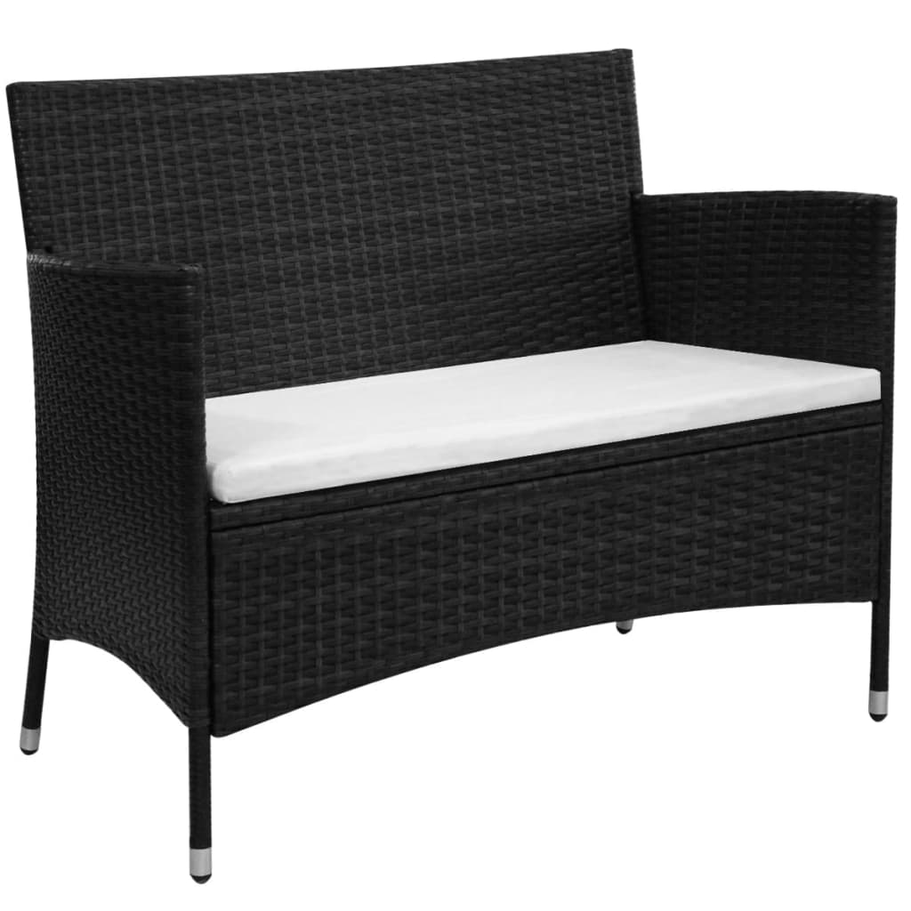 

vidaXL Patio Bench with Cushion Poly Rattan Black