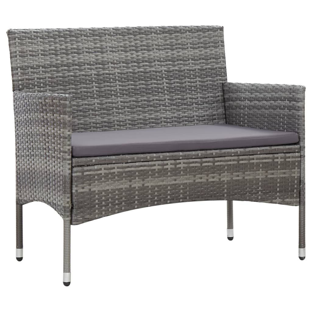 

vidaXL Patio Bench with Cushion Poly Rattan Gray