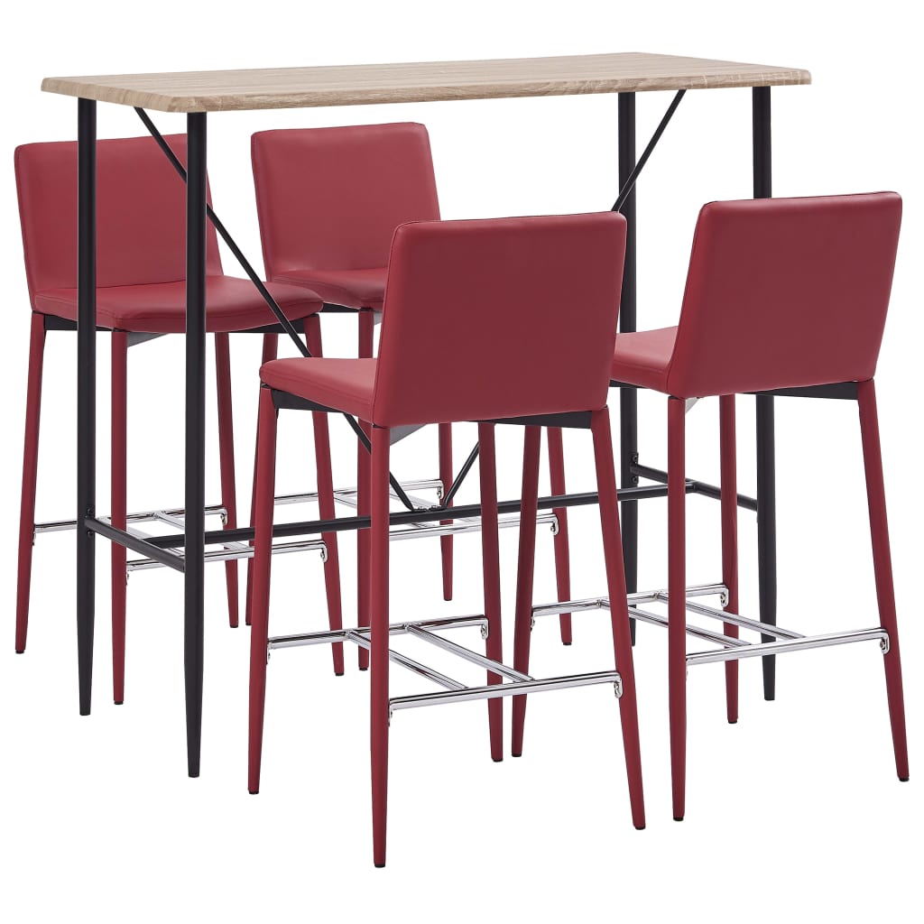 vidaXL Set mobilier de bar, 5 piese, roșu vin, piele ecologică vidaXL