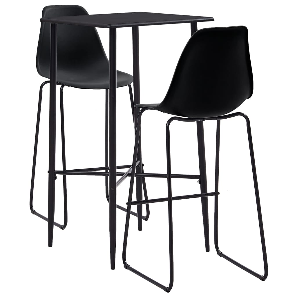 vidaXL Set mobilier de bar, 3 piese, negru, plastic