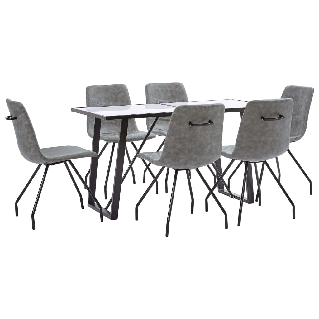 Set Sala da Pranzo 7 pz in Similpelle Grigio Scuro