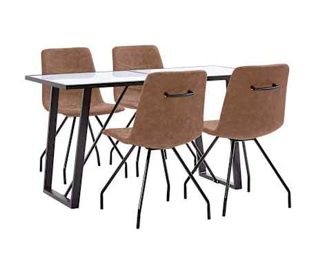 vidaXL Essgruppe 5-tlg. Braun Kunstleder Esstisch Stuhl