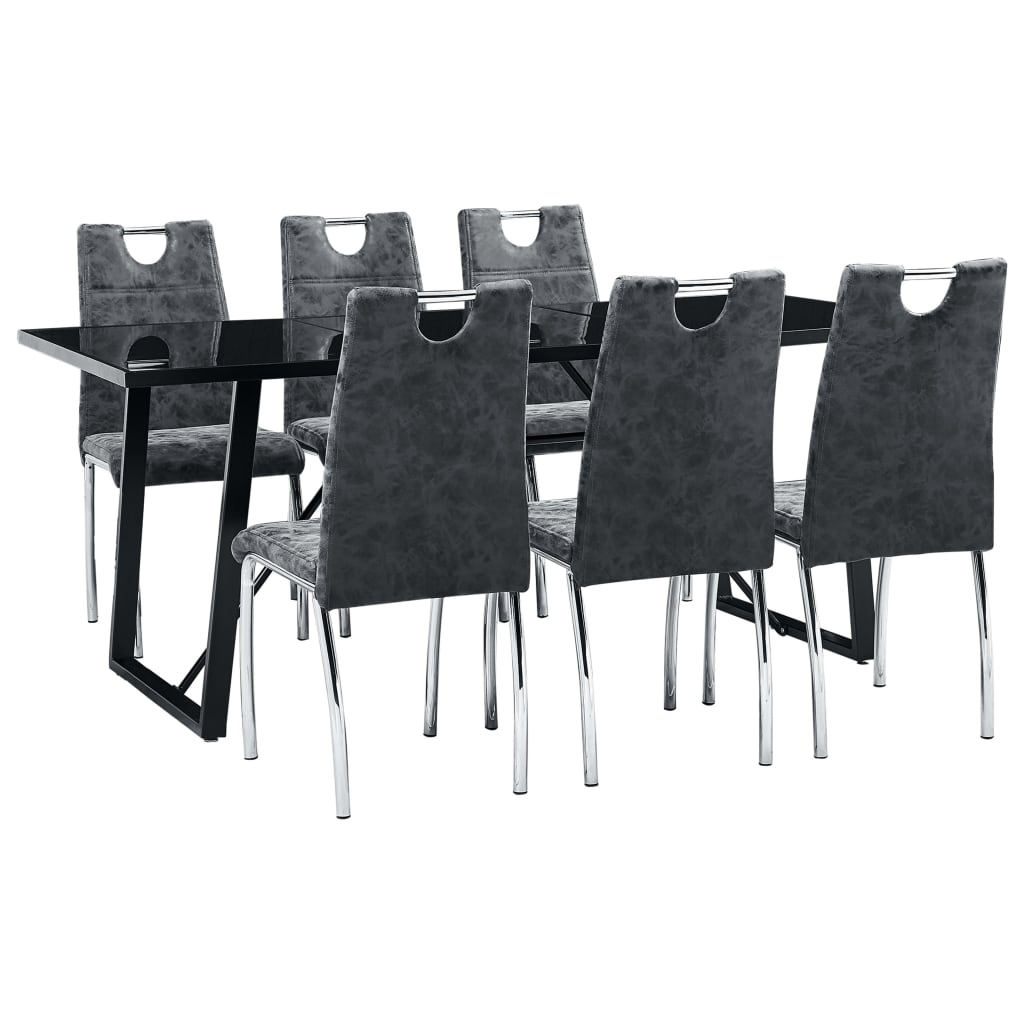 vidaXL Set de masă, 7 piese, negru, piele ecologică Mobila Laguna imagine noua