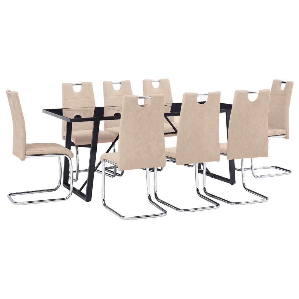 vidaXL Set mobilier de bucătărie, 9 piese, crem, piele ecologică vidaXL imagine model 2022