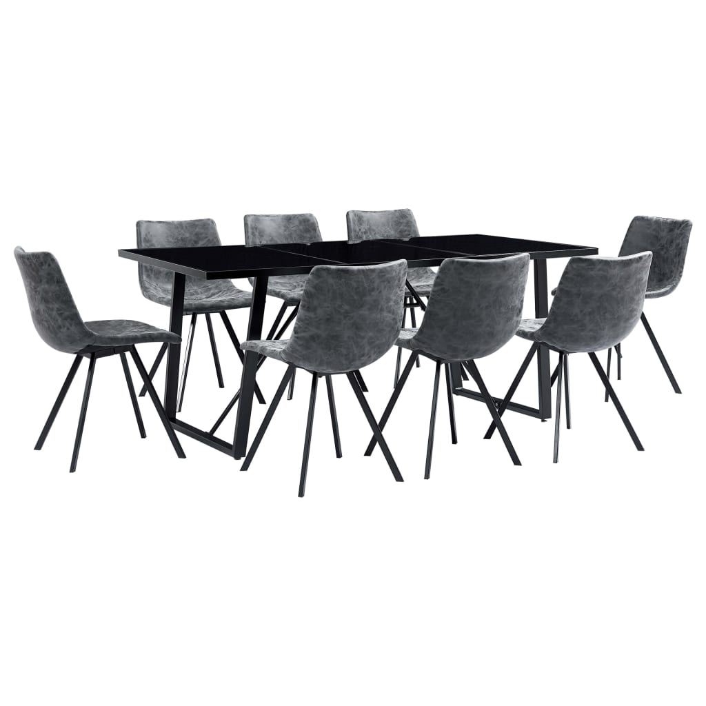 vidaXL Set mobilier de masă, 9 piese, negru, piele ecologică Mobila Laguna imagine noua