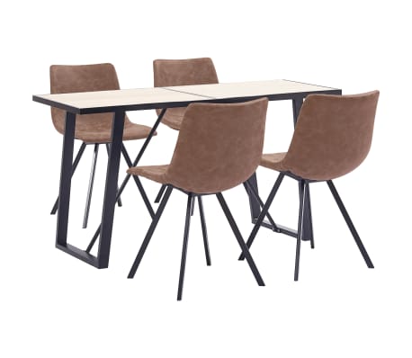 vidaXL Ensemble de salle à manger 5 pcs Marron moyen Similicuir vidaXL Ensemble de salle à manger 5 pcs Marron moyen Similicuir