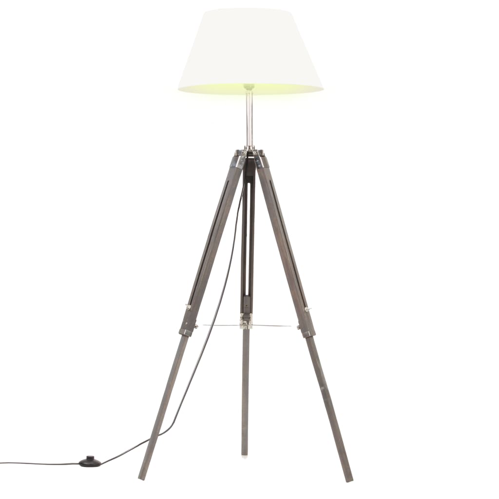 vidaXL Lampă de podea cu trepied, gri/alb, 141 cm, lemn masiv de tec vidaXL