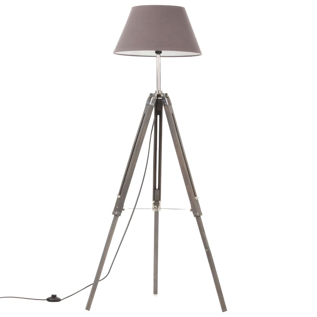 vidaXL Lampa podłogowa na trójnogu, szara, drewno tekowe, 141 cm