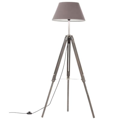 vidaXL Lampadaire à trépied Gris Bois de teck massif 141 cm