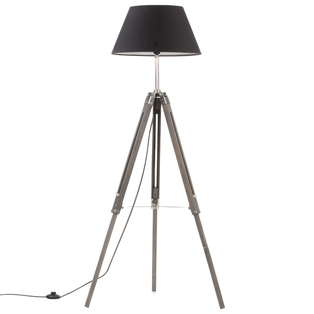 vidaXL Stojací lampa na stativu šedá a černá masivní teak 141 cm