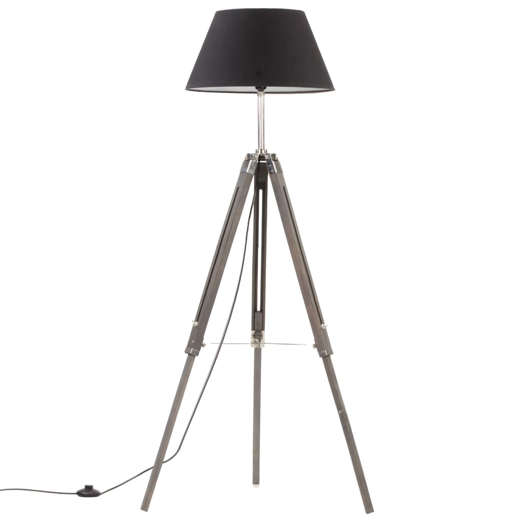 

vidaXL Vloerlamp driepoot 141 cm massief teakhout grijs en zwart