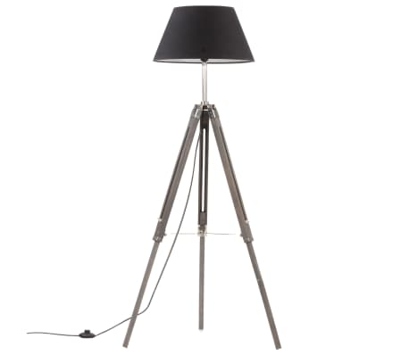 vidaXL Podna svjetiljka s tronošcem sivo-crna masivna tikovina 141 cm