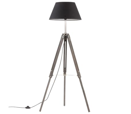 vidaXL Lampadaire à trépied Gris et noir Bois de teck massif 141 cm