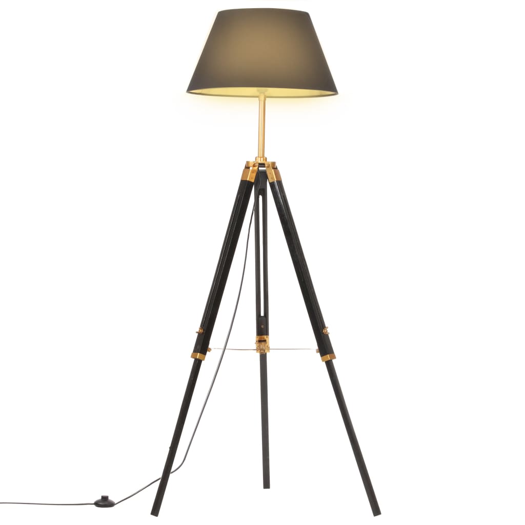 vidaXL Lampă de podea trepied, negru și auriu, 141 cm, lemn masiv tec vidaxl.ro